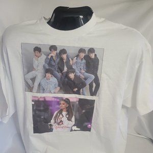 Ariana Grande & BTS Front Graphic Print White T-shirt (Size XL)
